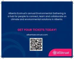 QR Code that links to albertaecotrust.com and text that says Alberta Ecotrust annual Environmental Gathering is a hub for people to connect, learn, and collaborate on climate and environmental solutions in Alberta. Get your tickets today!
